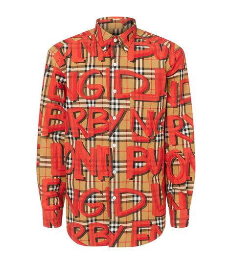 red graffiti burberry shirt|Men’s Designer Shirts .